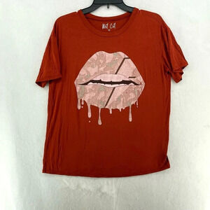 Wst Cst T-Shirt Women's Sz S Red Orange Mouth Lips Graphic Print Stretch